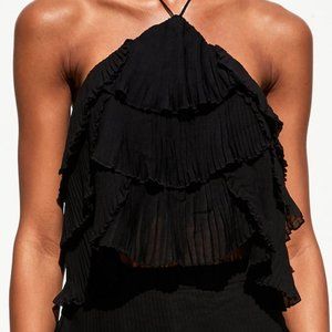 EUC Zara Black Ruffle Pleated Halter Top in Size Small